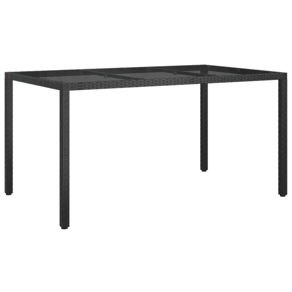 Masă Grădină Negru 150x90 cm - Sticlă Securizată și Poliratan