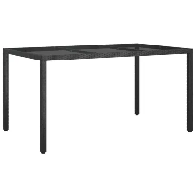 Masă Grădină Negru 150x90 cm - Sticlă Securizată și Poliratan