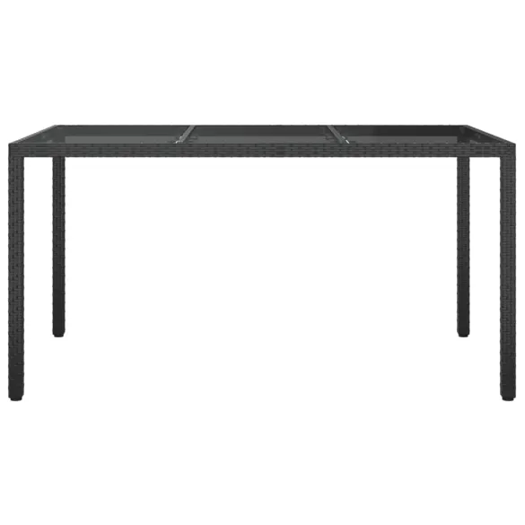 Masă Grădină Negru 150x90 cm - Sticlă Securizată și Poliratan