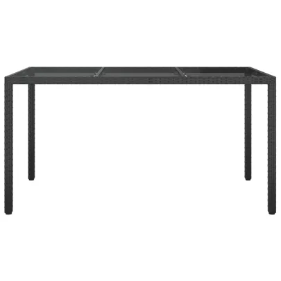 Masă Grădină Negru 150x90 cm - Sticlă Securizată și Poliratan