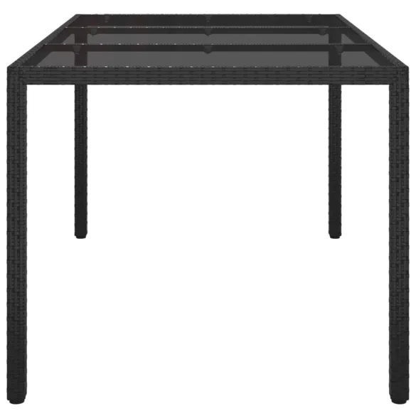 Masă Grădină Negru 150x90 cm - Sticlă Securizată și Poliratan