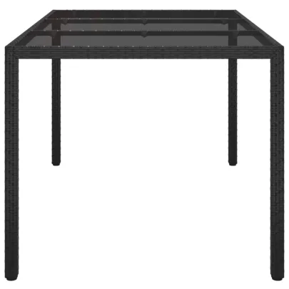 Masă Grădină Negru 150x90 cm - Sticlă Securizată și Poliratan