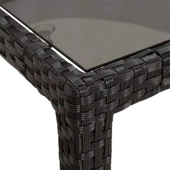 Masă Grădină Negru 150x90 cm - Sticlă Securizată și Poliratan
