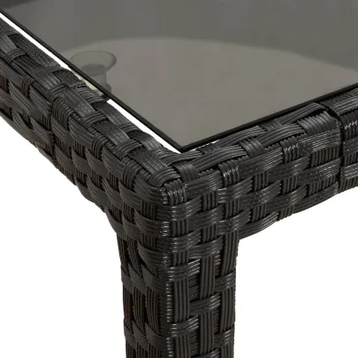 Masă Grădină Negru 150x90 cm - Sticlă Securizată și Poliratan