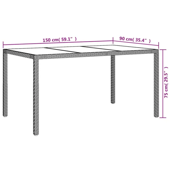 Masă Grădină Negru 150x90 cm - Sticlă Securizată și Poliratan
