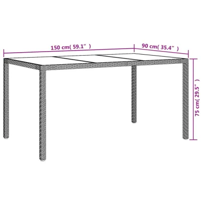 Masă Grădină Negru 150x90 cm - Sticlă Securizată și Poliratan