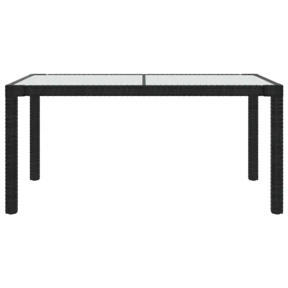 Masă Grădină Negru 150x90 cm - Sticlă Securizată și Poliratan