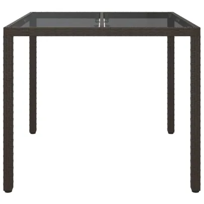 Masă Grădină Maro Poliratan Sticlă Securizată 90x90 cm