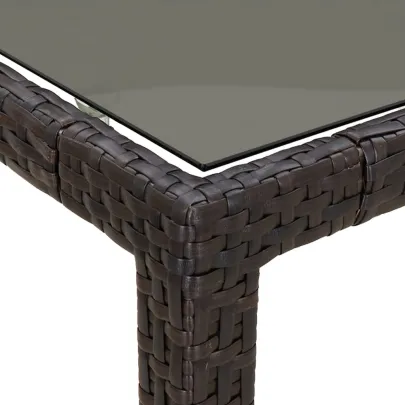Masă Grădină Maro Poliratan Sticlă Securizată 90x90 cm