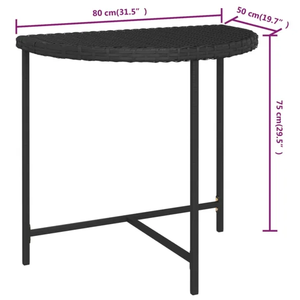 Masă Grădină Negru 80x50 cm Poliratan - Livrare Gratuită