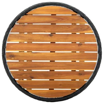 Masă de Ceai Exterior - Negru - Ratan și Lemn de Acacia