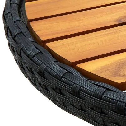Masă de Ceai Exterior - Negru - Ratan și Lemn de Acacia