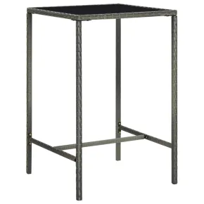 Masă Bar Grădină Gri - Ratan și Sticlă - 70x70x110 cm