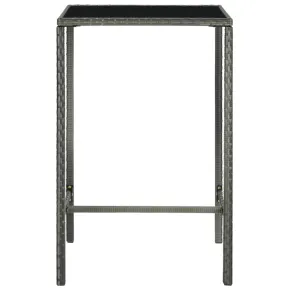 Masă Bar Grădină Gri - Ratan și Sticlă - 70x70x110 cm 2