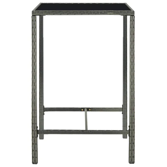 Masă Bar Grădină Gri - Ratan și Sticlă - 70x70x110 cm