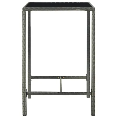 Masă Bar Grădină Gri - Ratan și Sticlă - 70x70x110 cm