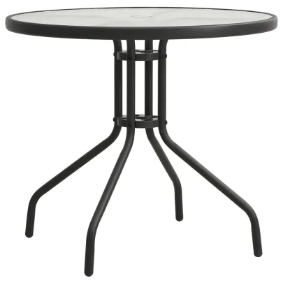 Masă Bistro Rotundă Antracit Ø80 cm - Oțel și Sticlă