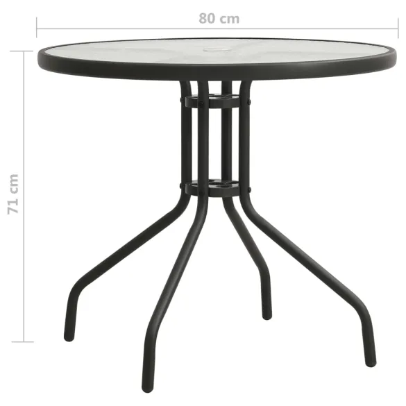 Masă Bistro Rotundă Antracit Ø80 cm - Oțel și Sticlă