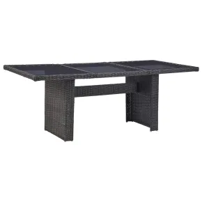 Masă Grădină Negru - Sticlă și Ratan - Livrare Gratuită