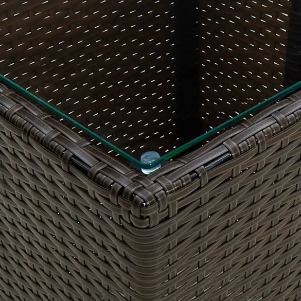 Masă de Ceai Ratan cu Sticlă - Livrare Gratuită