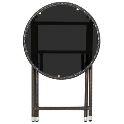 Masă de ceai exterior pliantă - ratan și sticlă