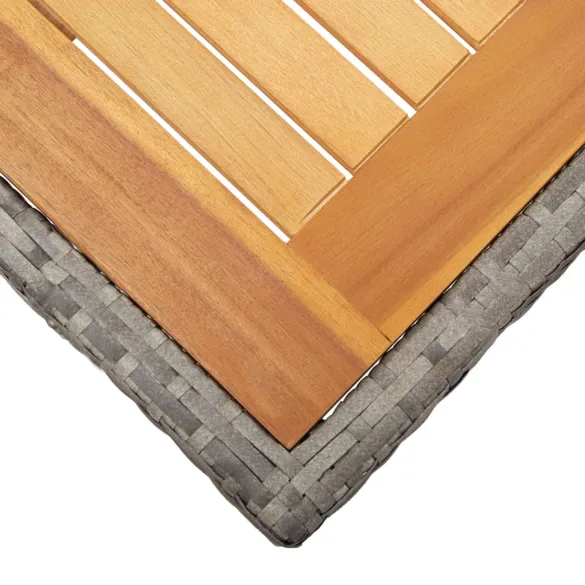 Masă Grădină Gri - Ratan Poli și Lemn Acacia | Livrare Gratuită