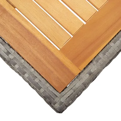 Masă Grădină Gri - Ratan Poli și Lemn Acacia | Livrare Gratuită