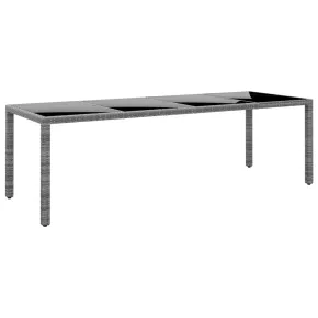 Masă Grădină Gri Poliratan Sticlă Securizată 250x100 cm