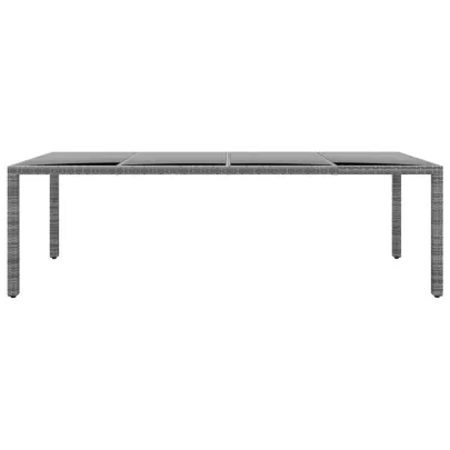 Masă Grădină Gri Poliratan Sticlă Securizată 250x100 cm