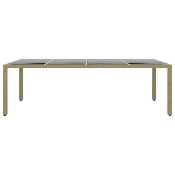 Masă Grădină cu Blat Sticlă Bej - Poliratan | Livrare Gratuită