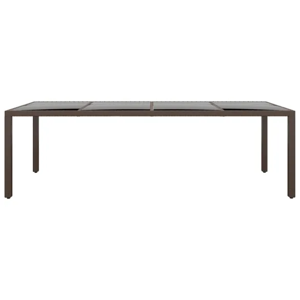 Masă Grădină cu Blat Sticlă - Poliratan Maro - Livrare Gratuită