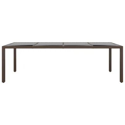 Masă Grădină cu Blat Sticlă - Poliratan Maro - Livrare Gratuită