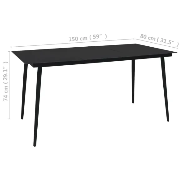 Masă Grădină Modernă Negru Oțel Sticlă 150x80 cm | Livrare Gratuită
