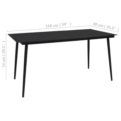 Masă Grădină Modernă Negru Oțel Sticlă 150x80 cm | Livrare Gratuită