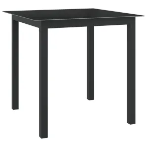 Masă Grădină Aluminiu Sticlă 80x80 cm - Negru - Livrare Gratuită