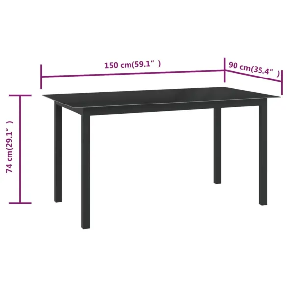 Masă Grădină Modernă - Aluminiu Negru cu Sticlă - 150x90 cm