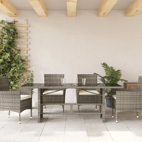 Masă Grădină Sticlă Gri - Poliratan Rezistent - 190x80 cm Masă Grădină Sticlă Gri - Poliratan Rezistent - 190x80 cm