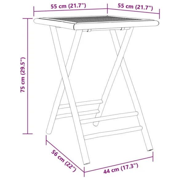Masă Pliabilă Bambus 55x55x75 cm | Livrare Gratuită