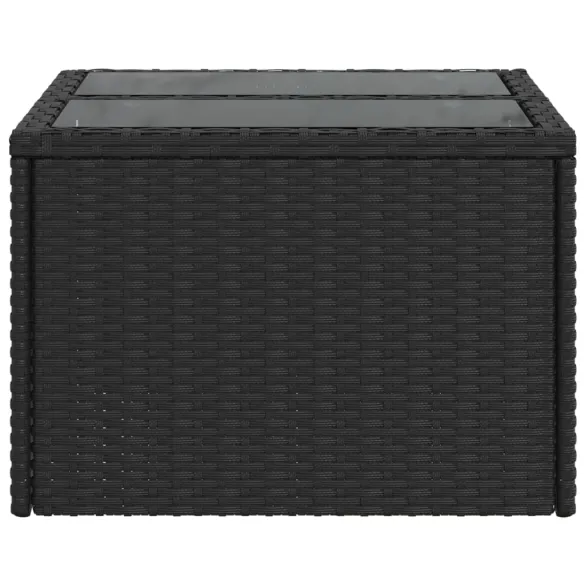 Masă Grădină Sticlă Poliratan - Negru 55x55 cm | Livrare Gratuită