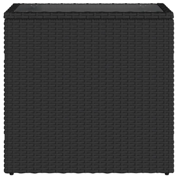 Masă Laterală Grădină Sticlă Negru - Poliratan Rezistent