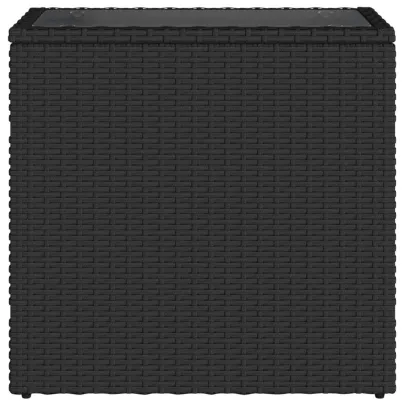 Masă Laterală Grădină Sticlă Negru - Poliratan Rezistent