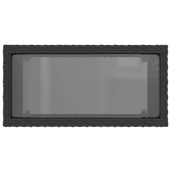 Masă Laterală Grădină Sticlă Negru - Poliratan Rezistent