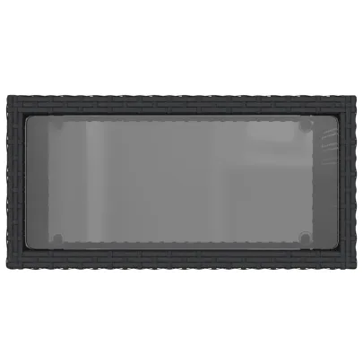 Masă Laterală Grădină Sticlă Negru - Poliratan Rezistent