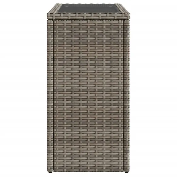 Masă laterală grădină cu blat sticlă - gri poliratan