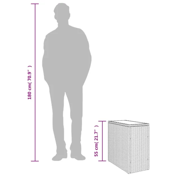 Masă laterală grădină cu blat sticlă - gri poliratan