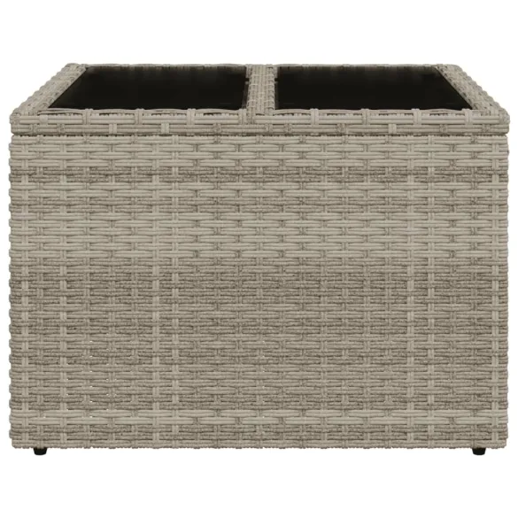 Masă Grădină Blat Sticlă - Poliratan Gri 55x55 cm