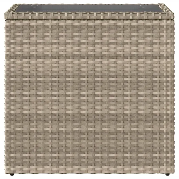 Masă Laterală Grădină cu Sticlă - Poliratan Gri | Livrare Gratuită