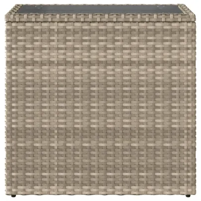 Masă Laterală Grădină cu Sticlă - Poliratan Gri | Livrare Gratuită