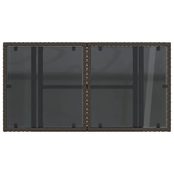 Masă Grădină Blat Sticlă - Poliratan Maro - Livrare Gratuită