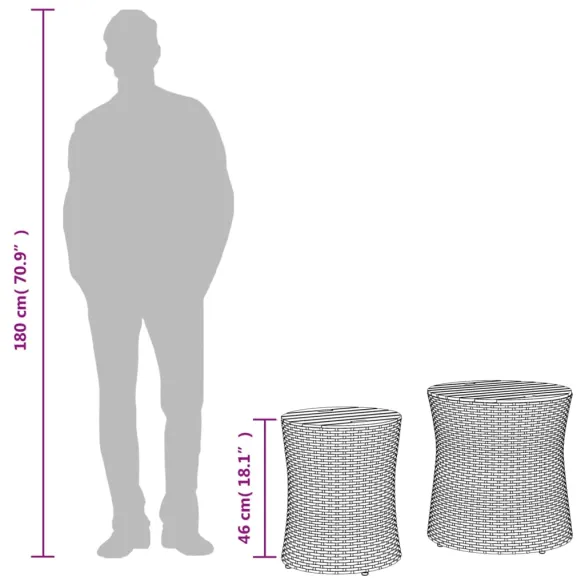 Set 2 Mese Laterale Grădină - Lemn Natural și Poliratan